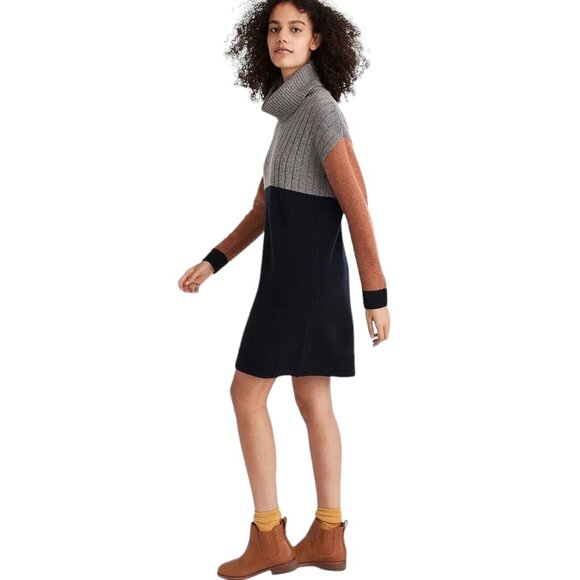 Madewell Color Block Turtleneck Sweater Mini Dress, NWT, Navy Gray, XS - Picture 8 of 8